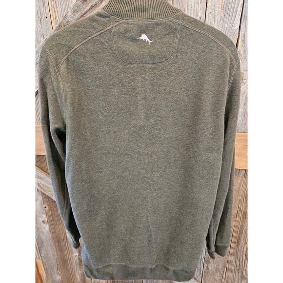 Tommy bahama size L (?) Mens REVERSIBLE 1/4 zip green beige EUC Warm sweater - Picture 2 of 7
